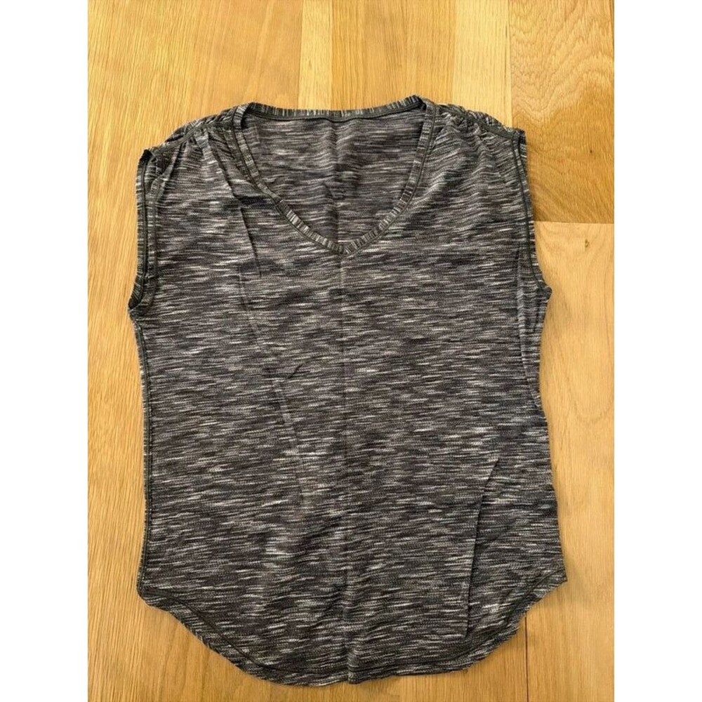 Lululemon Sweat Times v neck Tee Space Dye grey white womens size 6
